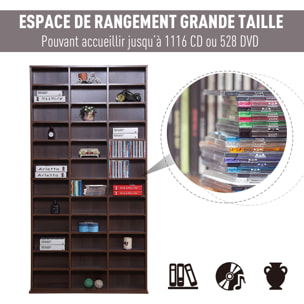 Étagère rangement CD/DVD meuble de rangement pour 1116 CDs 33 compartiments réglables en hauteur 102 x 24 x 195 cm marron