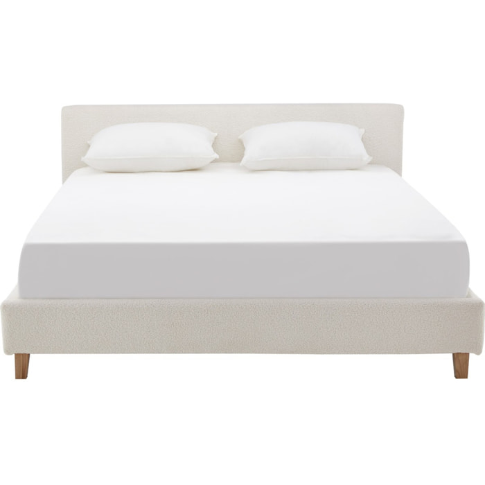 Lit avec tête de lit en tissu bouclé - MILO