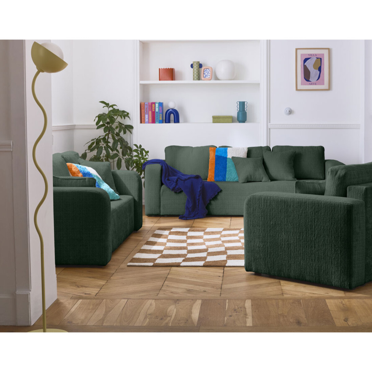 Miro - canapé droit 3 places - convertible avec coffre - en velours texturé - Vert