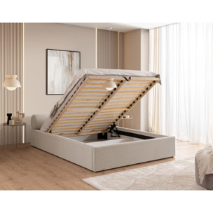 Billy - lit coffre - 140x190 cm - en tissu texturé - sommier inclus - Gris clair