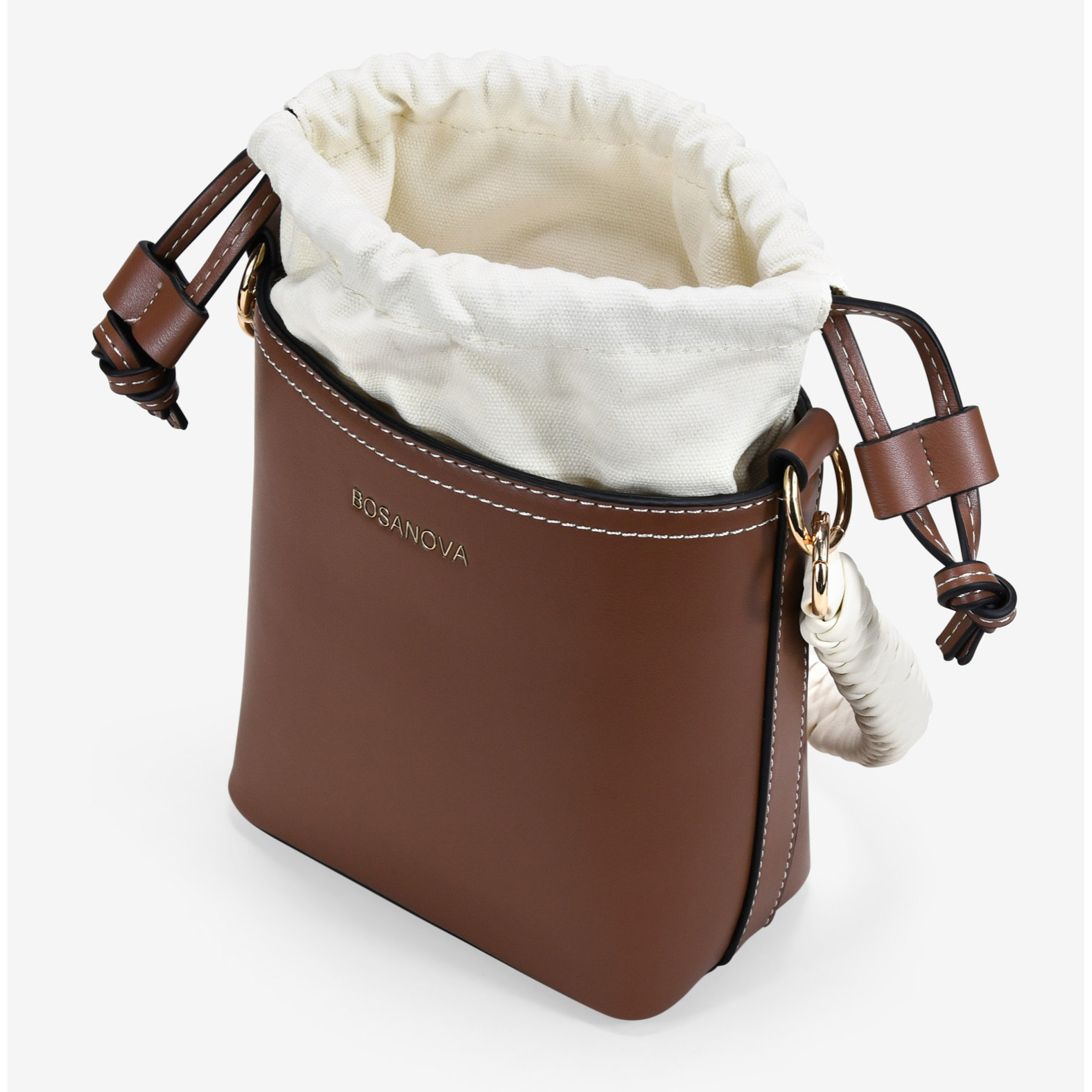 Bolso cubo cuero con asa trenzada