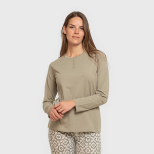 Pijama largo algodón Eugenia Verde seco