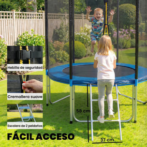 Cama Elástica para Niños Exterior Ø183 cm, Trampolín para Niños de +6 Años con Red de Seguridad, Escalera, Acolchado de Muelles y Marco de Acero Galvanizado, Carga 80 kg