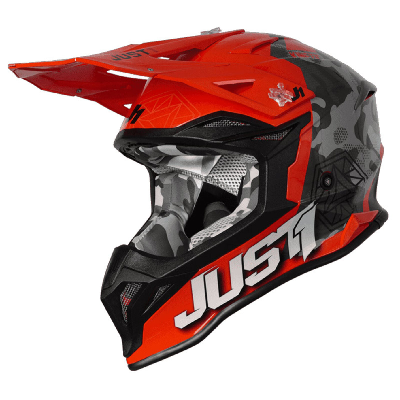 CASCO OFFROAD  J39 KINETIC CAMO GREY RED FLUO ORANGE JUST1
