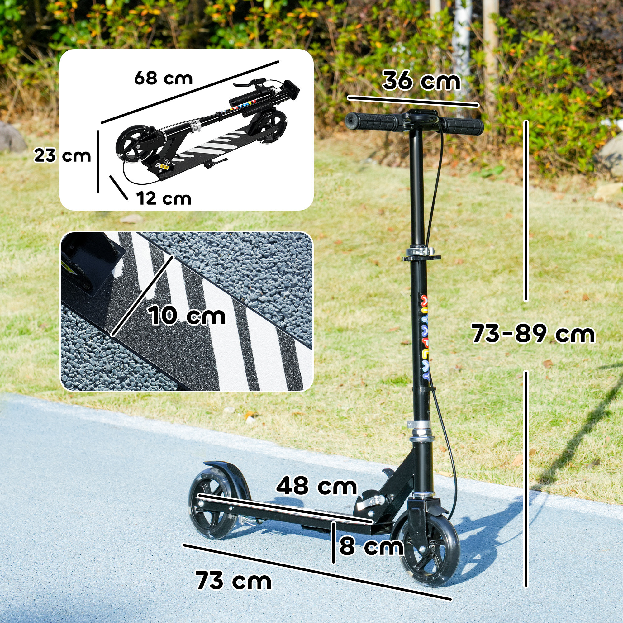 Patinete Plegable para Niños de 3-8 Años, Patinete Infantil de 2 Ruedas con LED Luces, Manillar de 4 Altura Ajustable, Freno Posterior y de Mano, Negro