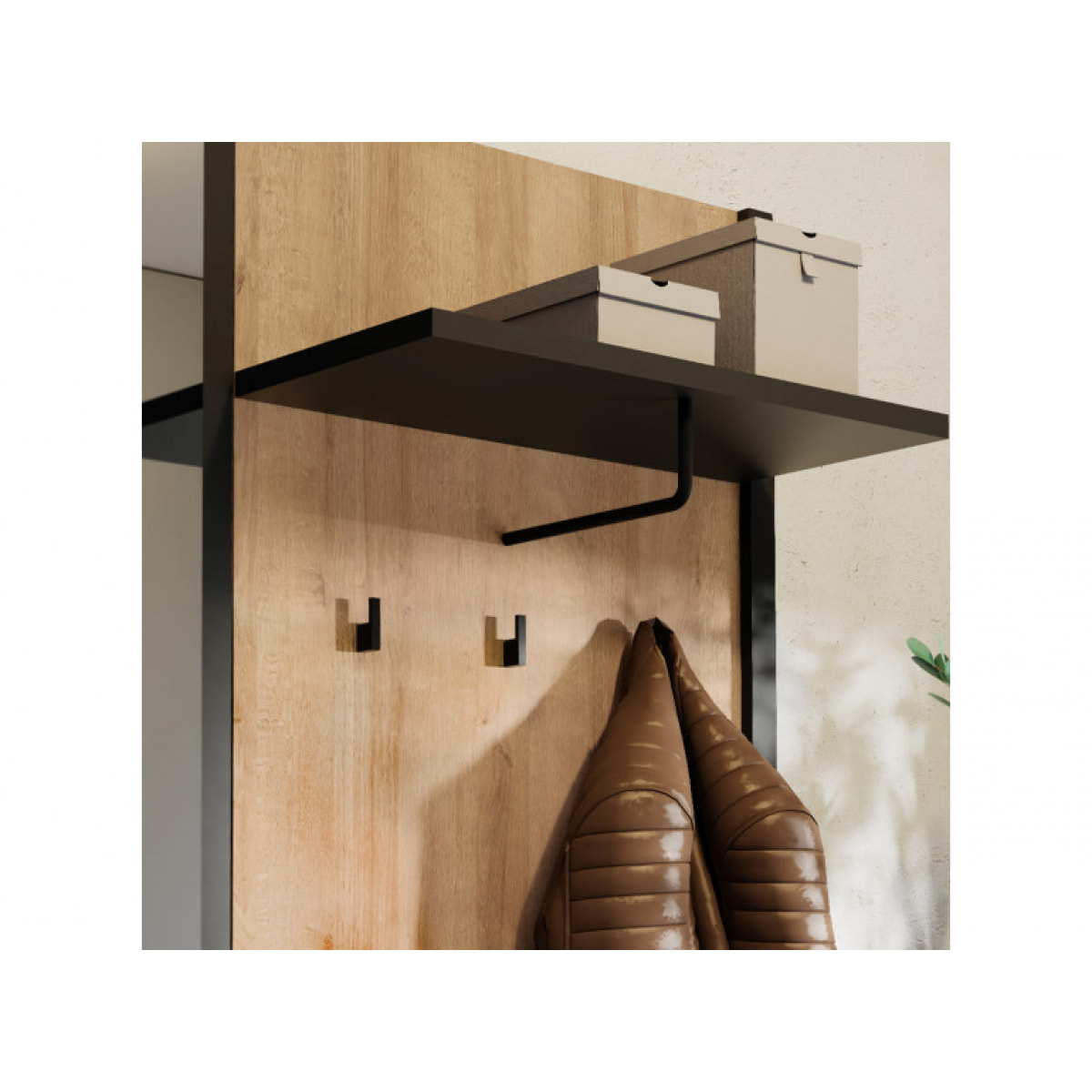 Vestiaire en bois effet chêne avec rangements et miroir - ROCK