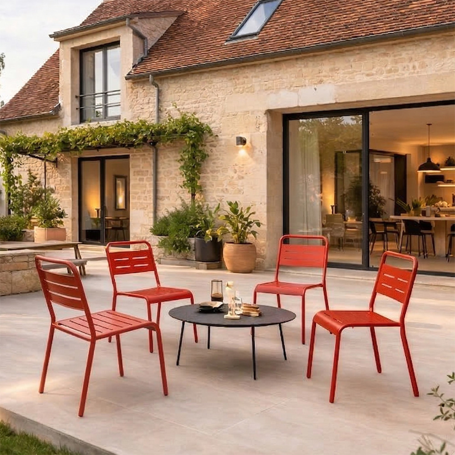 Ensemble de 4 chaises de jardin empilables terracotta EVORA