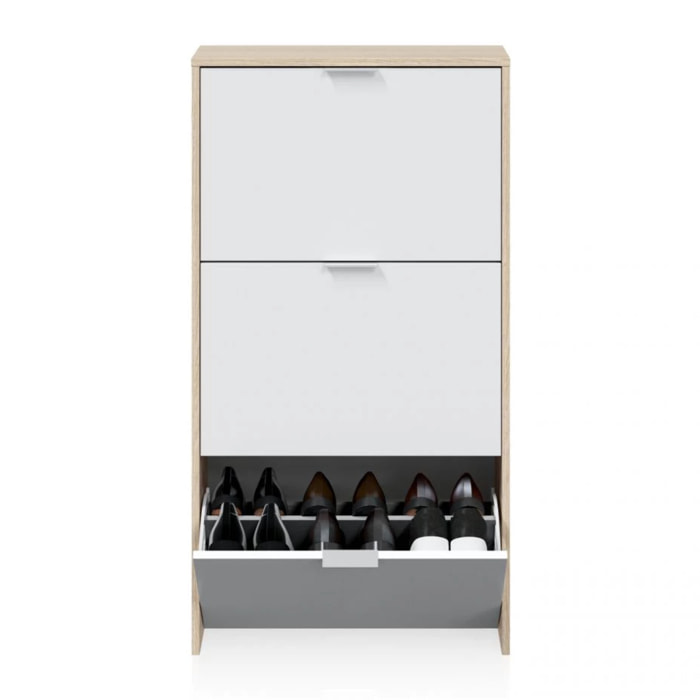 Zapatero Remi de 3 puertas Roble - Blanco