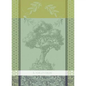 Torchon pur coton motif jacquard vert L'olivier vert
