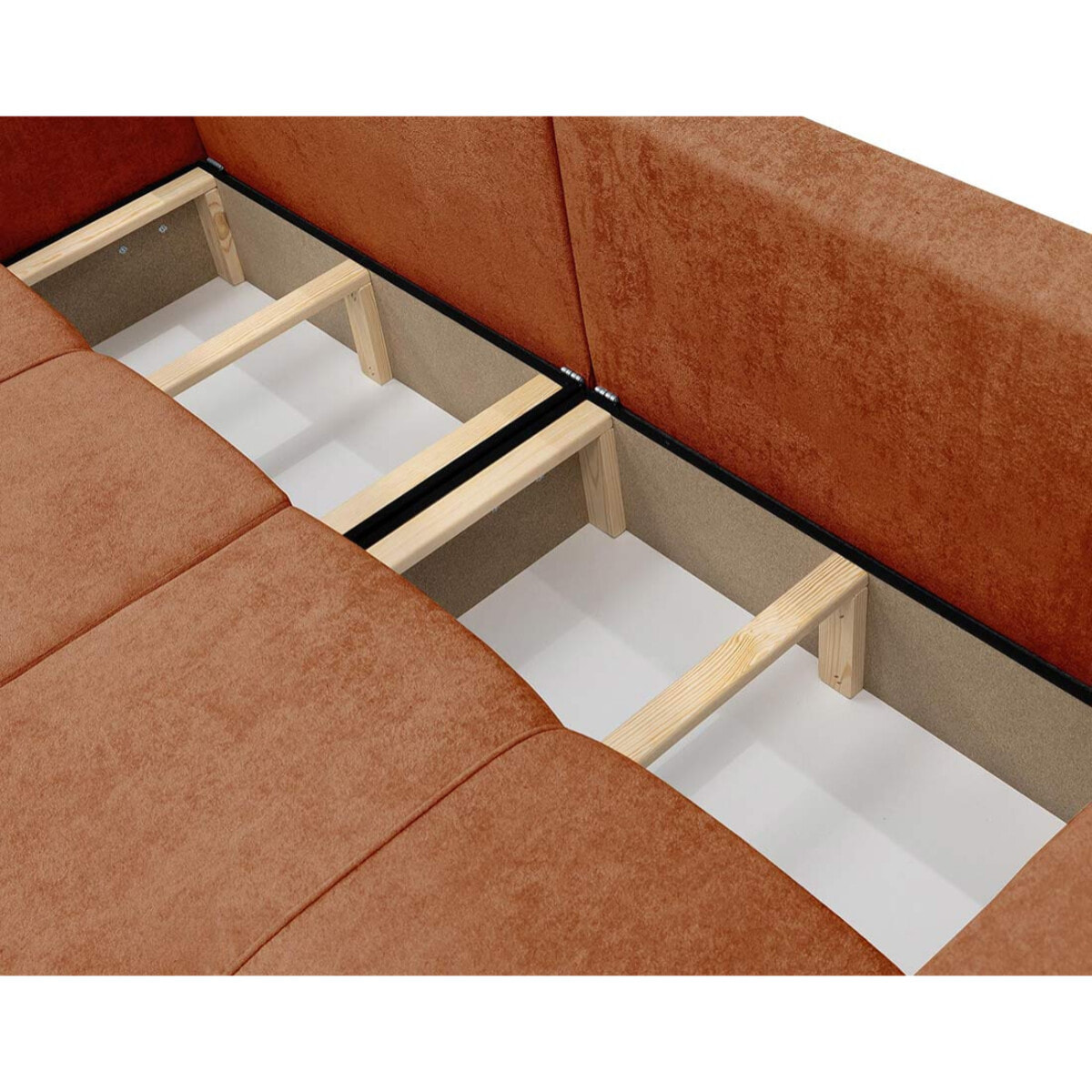 Nicole - Canapé droit 3 places convertible avec coffre en tissu - Rouille