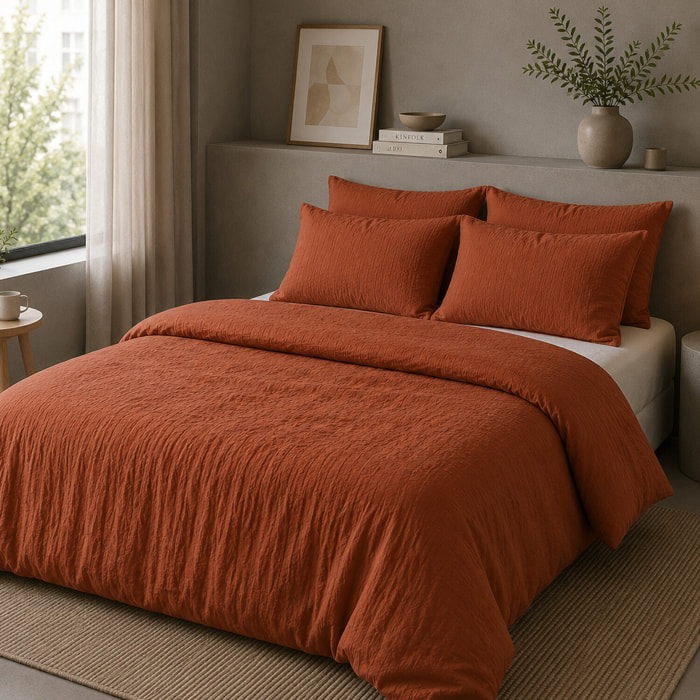 Housse de couette 100% gaze de coton lavé safran minéral