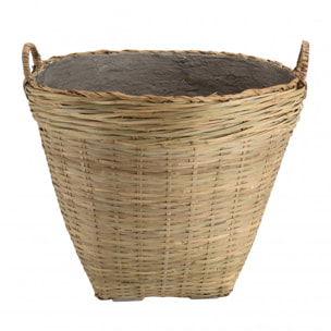 HANS - Pot de fleur rond 60x60cm en bambou naturel avec anses