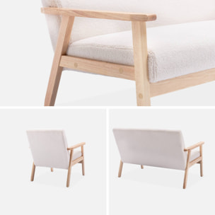 Banquette et fauteuil en bois et tissu bouclette. Isak. L 114 x l 69.5 x H 73cm