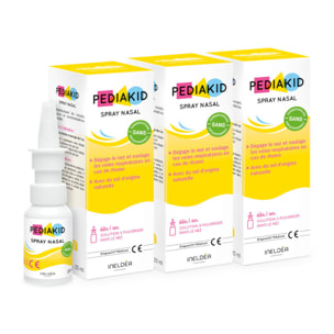 PEDIAKID - Spray Nasal - Solution saline naturelle - Décongestionne, Nettoie et Humidifie le Nez - Dès 1 an - Sans gaz propulseur - 20ml - Lot de 3