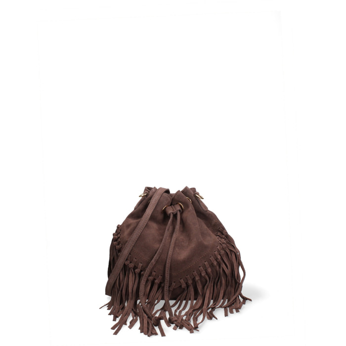 Borsa a secchiello da donna Made in Italy - Modello Umbria Plus - Pelle scamosciata - 25.0 x 22.0 x 13.0 cm