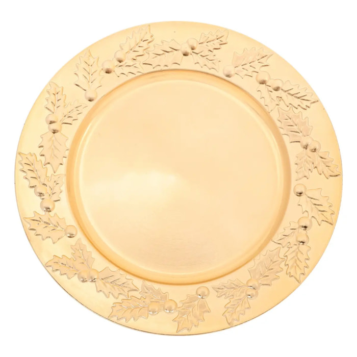 Assiette de présentation D.33cm houx doré