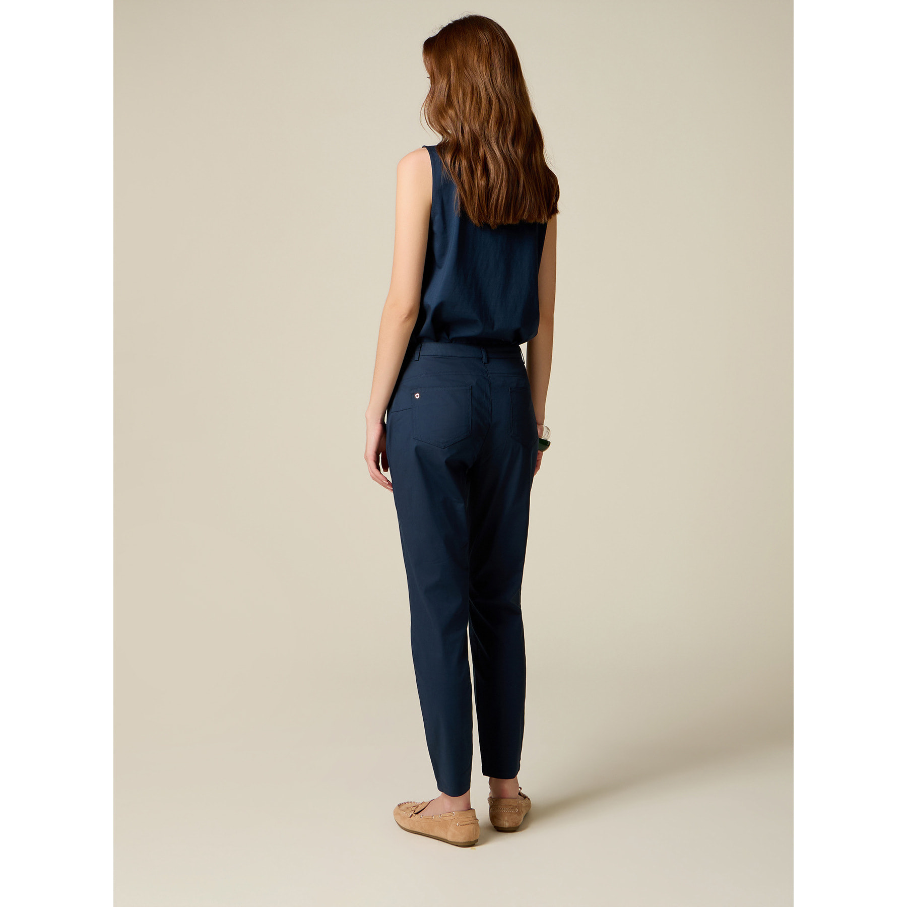 Oltre - Pantalones ajustados de mezcla de algodón - Azul