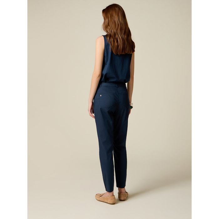 Oltre - Pantalones ajustados de mezcla de algodón - Azul