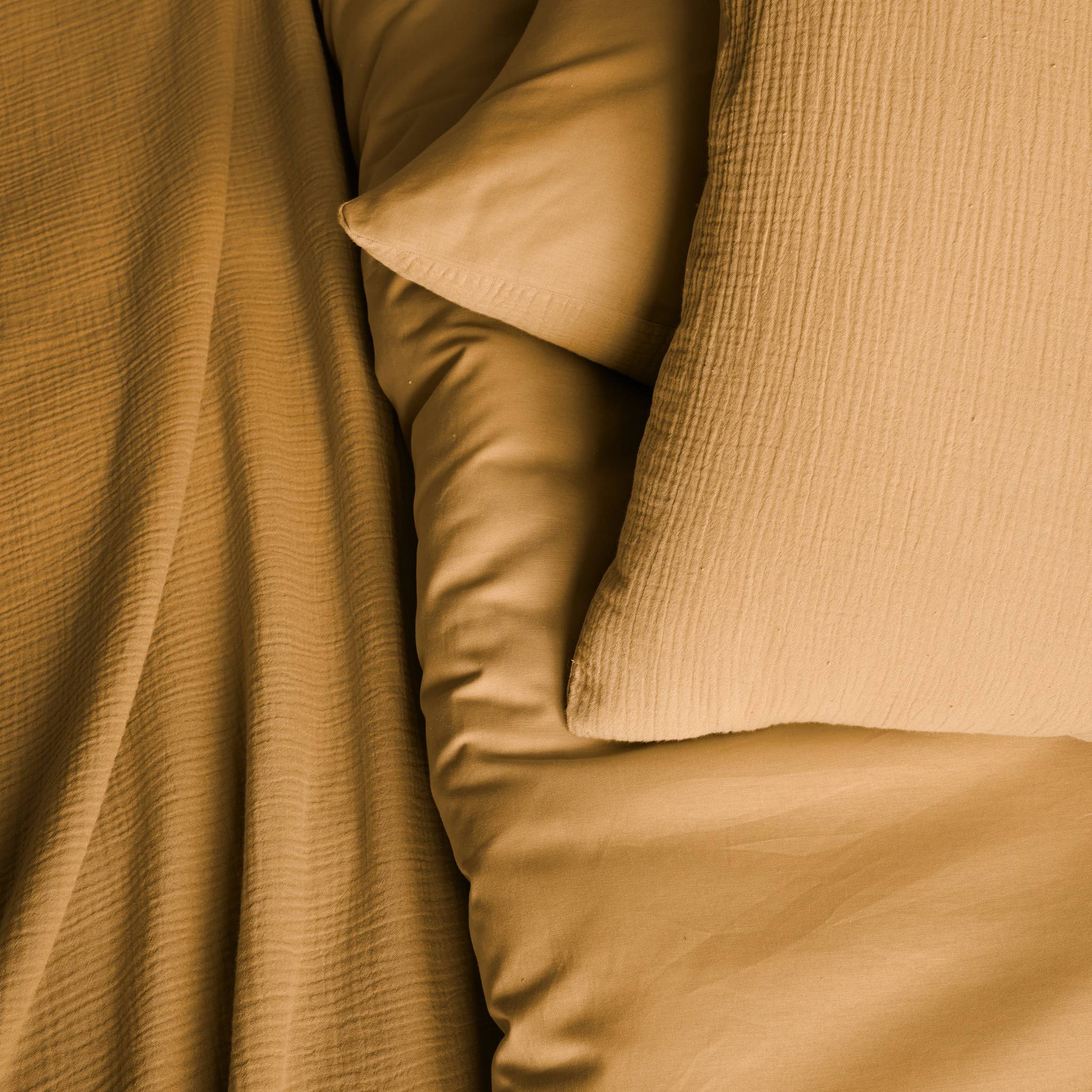 Parure de lit gaze de coton 2 places miel Alix 240x220cm