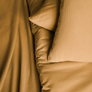 Parure de lit gaze de coton 2 places miel Alix 240x220cm