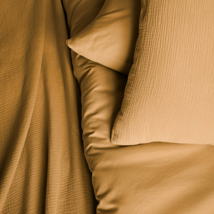Parure de lit gaze de coton 2 places miel Alix 240x220cm