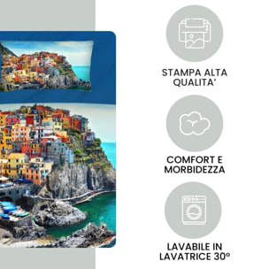 Completo lenzuola una piazza e mezza in cotone con stampa alta qualità, set letto con lenzuolo sopra, sotto con angoli e federa, morbido e traspirante per pelli sensibili, colori brillanti e durevoli, certificato OEKO-TEX, comfort quotidiano