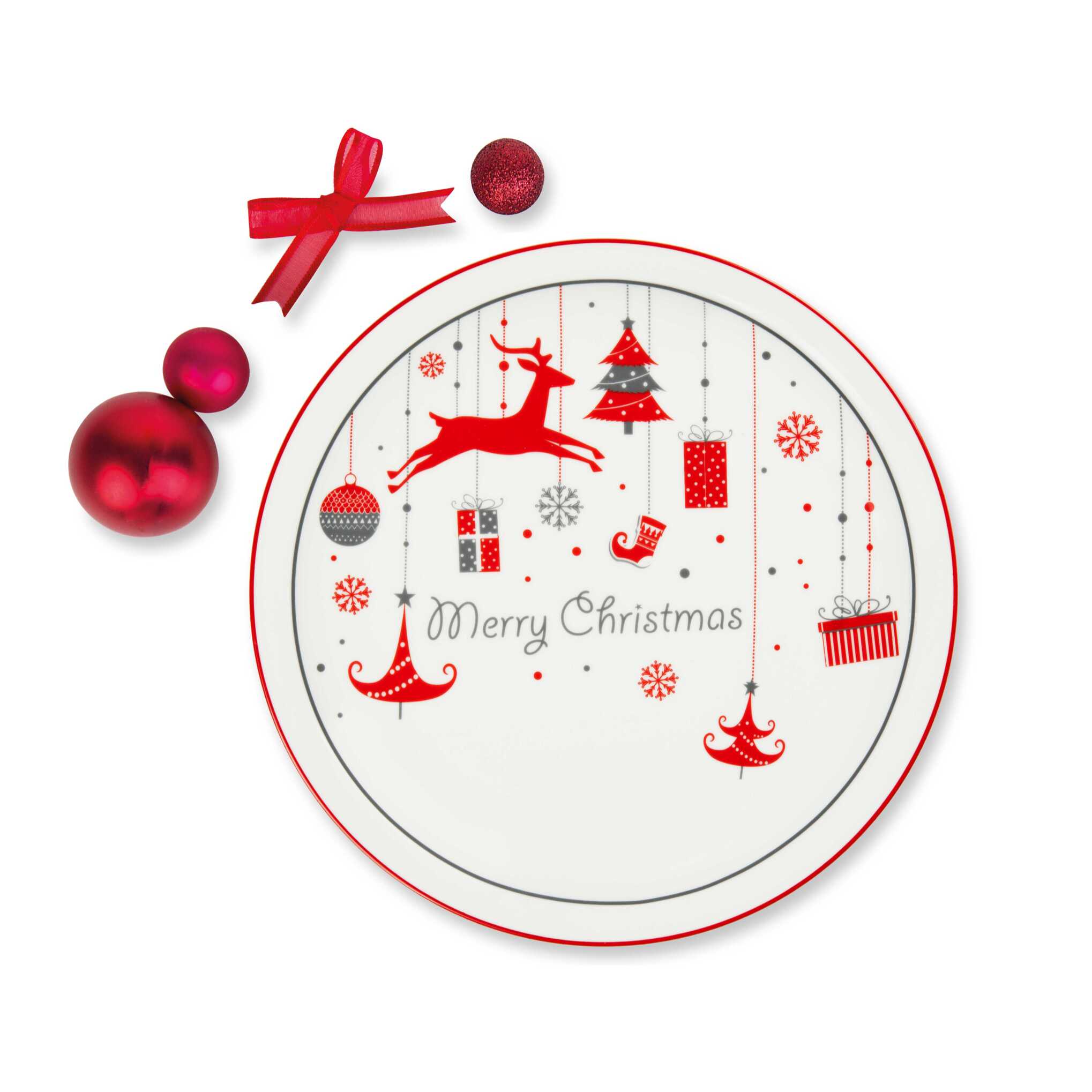 Lot de 6 assiettes à panettone Excelsa- Merry Christmas, Porcelaine Multicolore