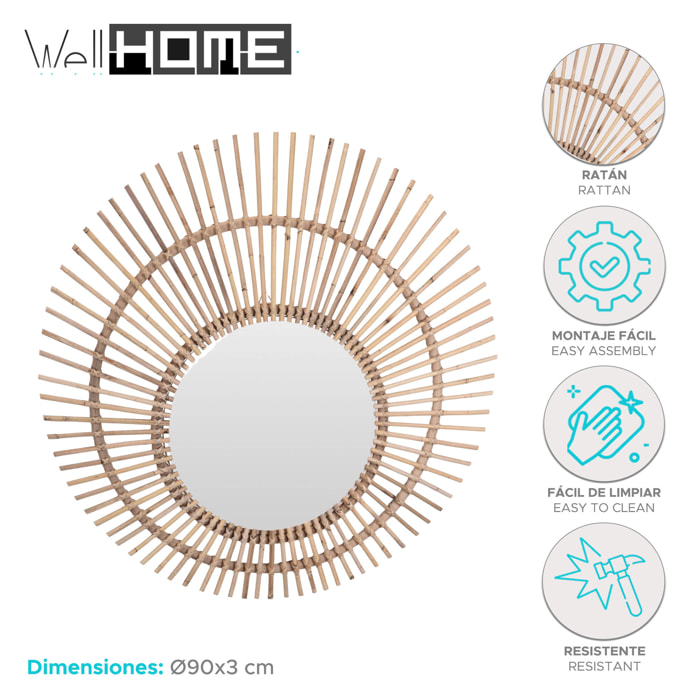 Well home espejo redondo de ratan ø90cm