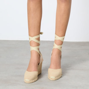 Alpargatas de cuña de mujer Carina en algodón orgánico acabado lavado, cierre mediante lazada