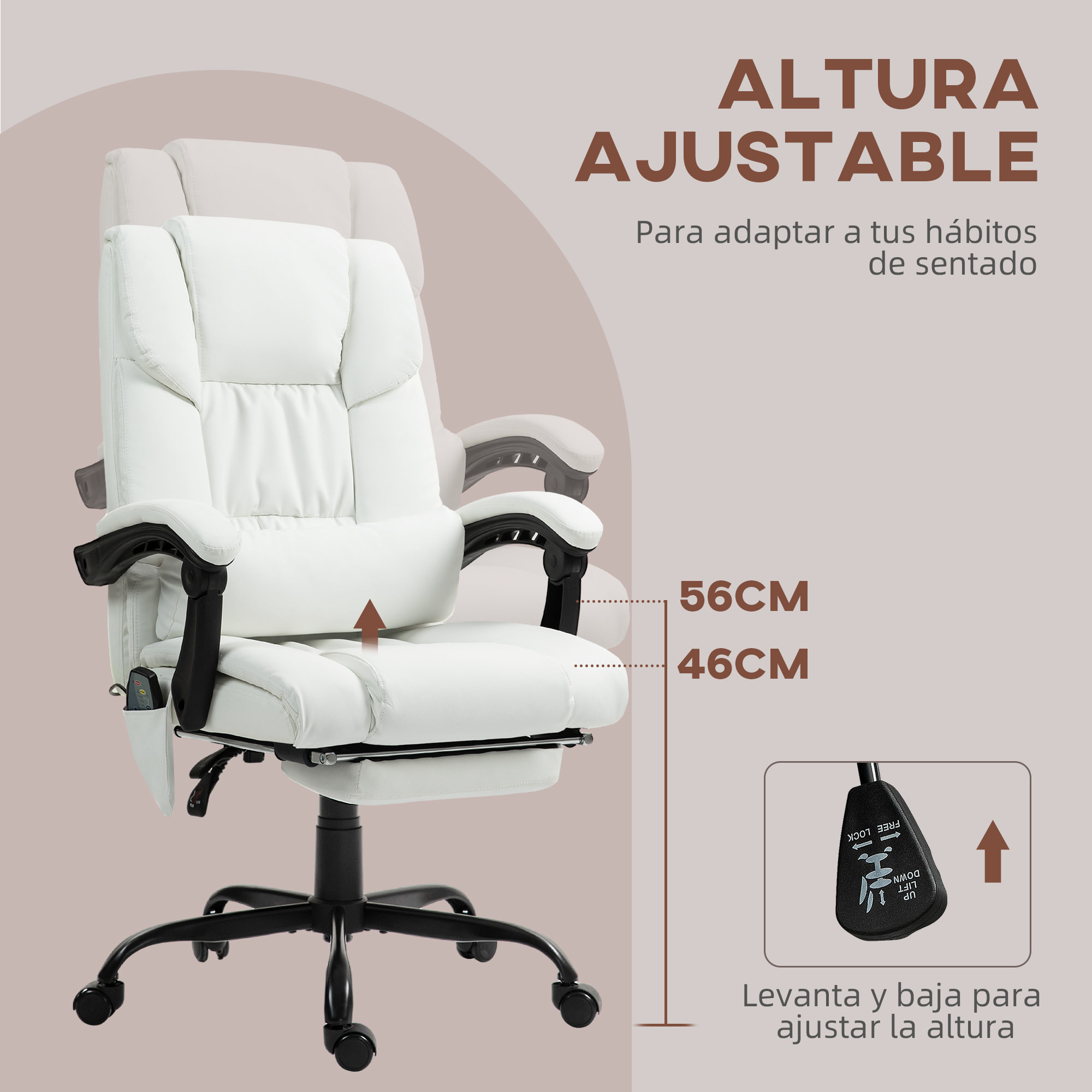 Silla de Oficina con Masaje de 6 Puntos Silla de Escritorio Giratoria con Respaldo Alto Reclinable Altura Ajustable Reposapiés y Mando a Distancia