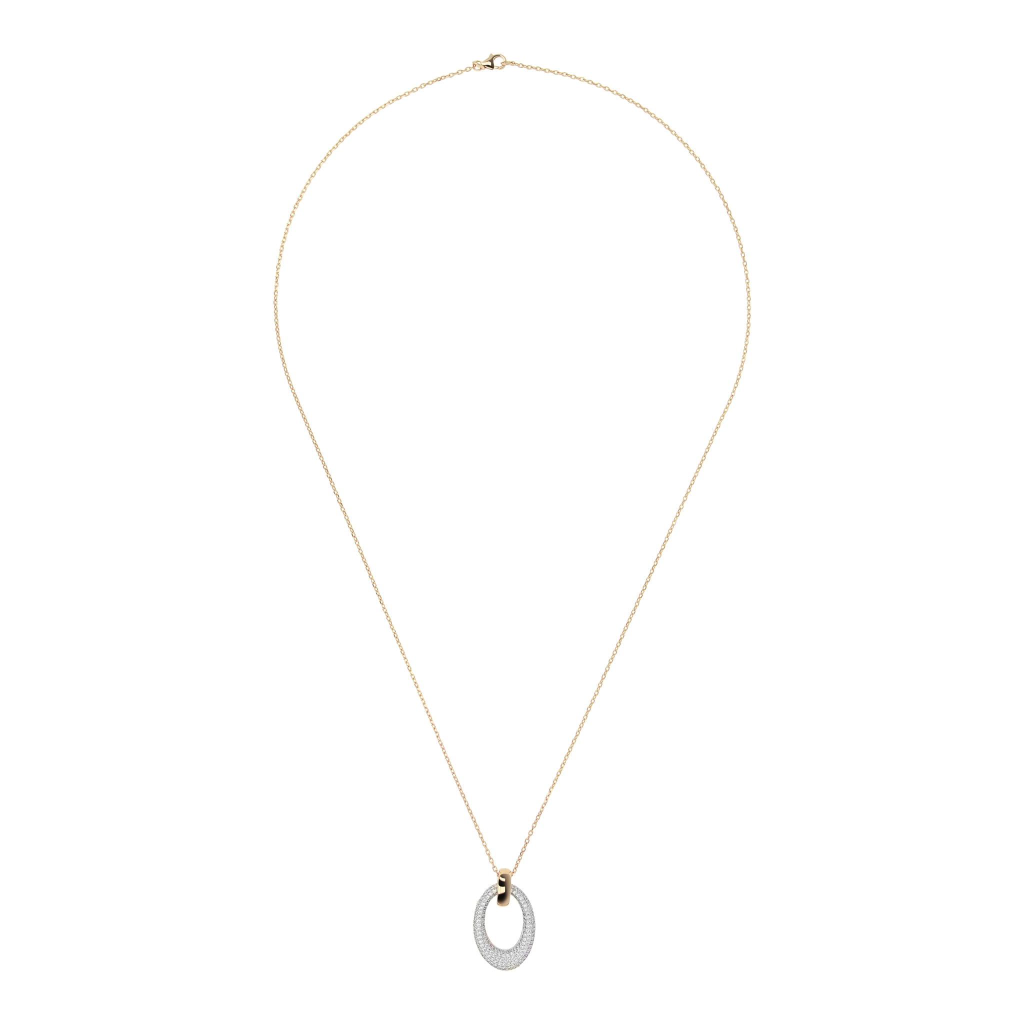 Collana Golden Catena Forzatina con Pendente Ovale Pavé in Cubic Zirconia