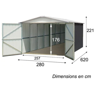 Garage métal gris Yardmaster 17,36 m² + kit d'ancrage
