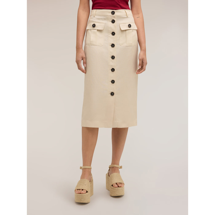Motivi - Falda tubo longuette en mezcla de lino - Beige