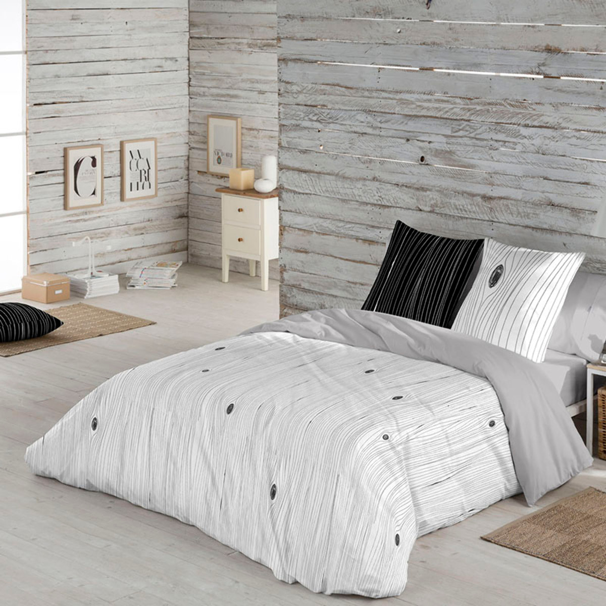 Icehome - Funda Nórdica Estampada - Cierre Solapa - 100% Algodón - Incluye 1/2 Fundas de Almohada - Tree Bark