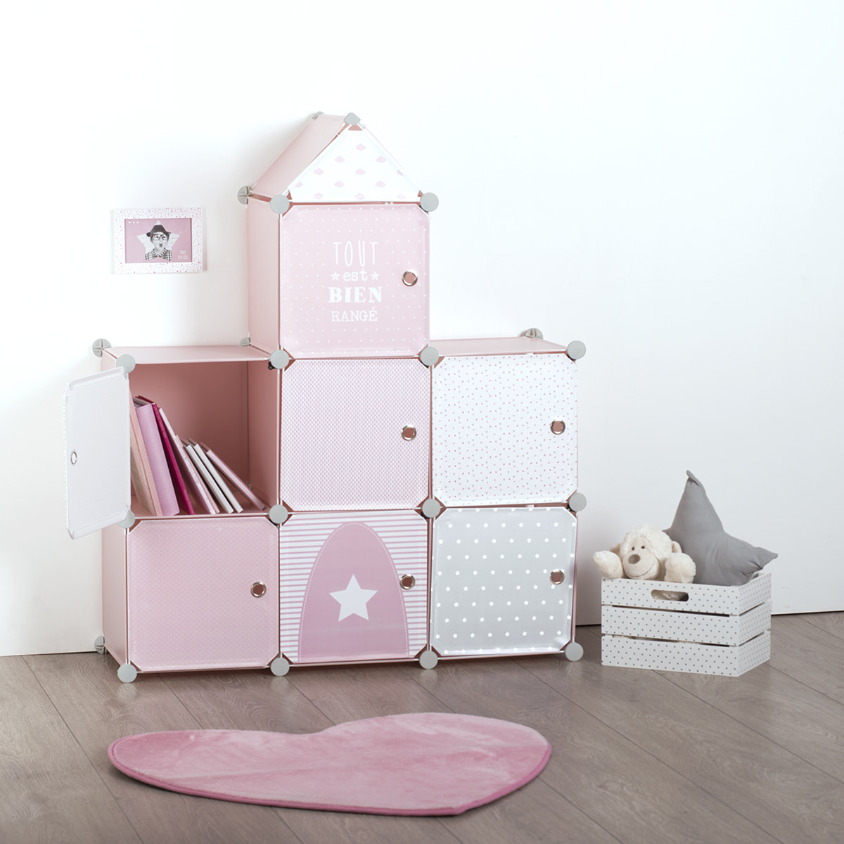Casiers de rangement enfant "Château" rose 96x109cm