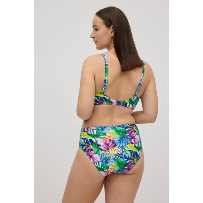 Slip bikini molto riducente con stampa tropicale