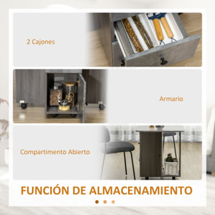 Mesa Plegable de Comedor, Mesa de Cocina Plegable, con Ruedas, Alas Abatibles, 2 Cajones, Estante y Armario, Hasta 6 Personas, para Salón, Espacio Pequeño, 120x60x76,5 cm, Gris
