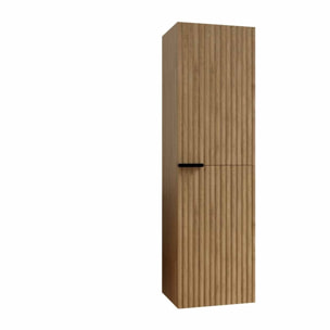 Colonne Façade Ondulee 35x30x120 cm - 2 Portes en MDF Decor Bois - MILO