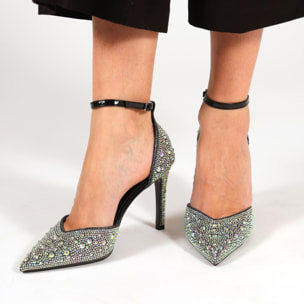 Sandali in simil pelle ricoperti di strass con tacco a spillo