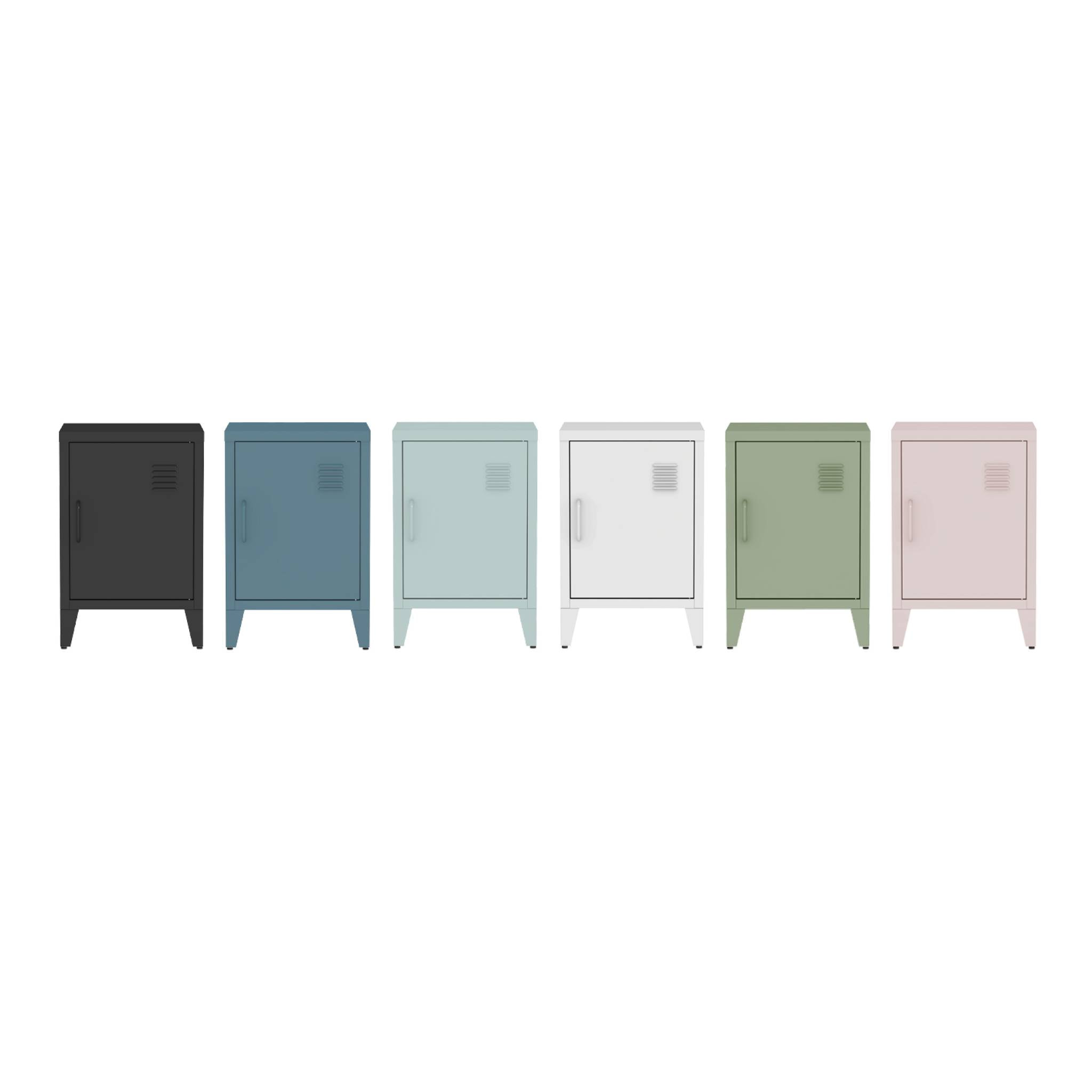 Lot de 2 tables de chevet en acier 1 porte. Blanc. casier. L 38 x P 38 x H 55.7 cm