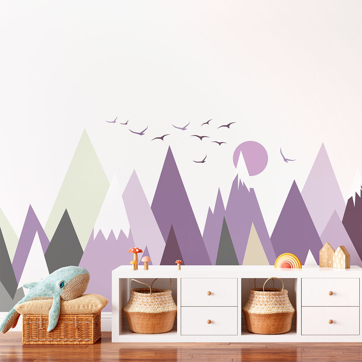 Stickers muraux enfants - Décoration chambre bébé - Autocollant Sticker mural géant enfant montagnes scandinaves JAZKA