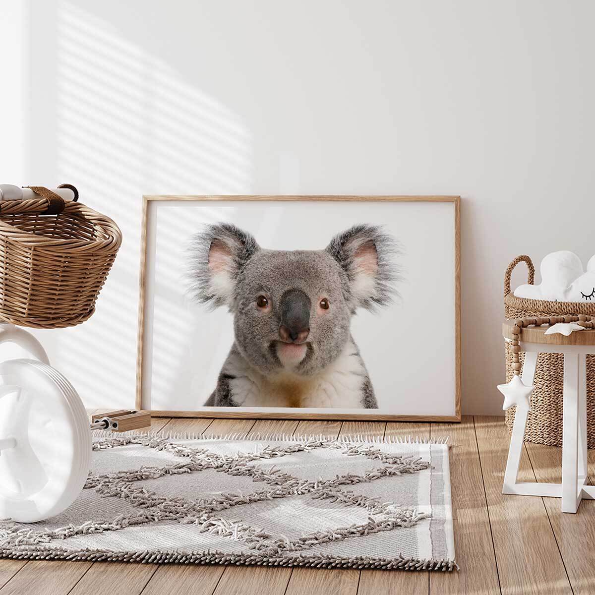 Affiche enfant bébé koala  Affiche + cadre en bois - Chêne