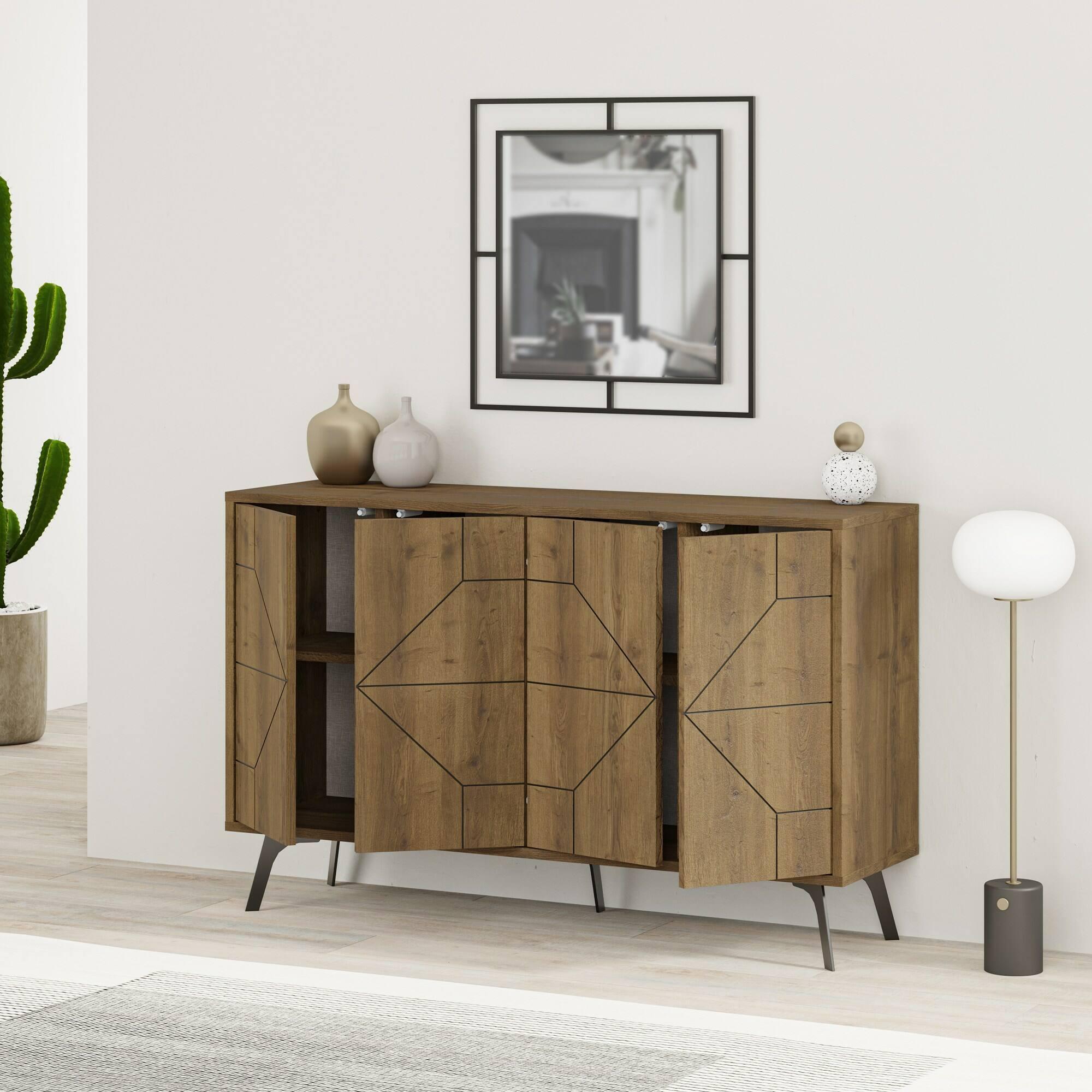 Credenza Dokwonkw, Buffet da soggiorno, Madia da salotto, Dispensa da cucina, 123x35h77 cm, Rovere