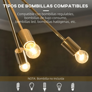 Lámpara Colgante Moderno Tipo de Araña Satélite Lámparas de Techo de Metal Casquillo E27 Máx. 25W para Salón Dormitorio Cocina 65x65x78,5 cm Dorado