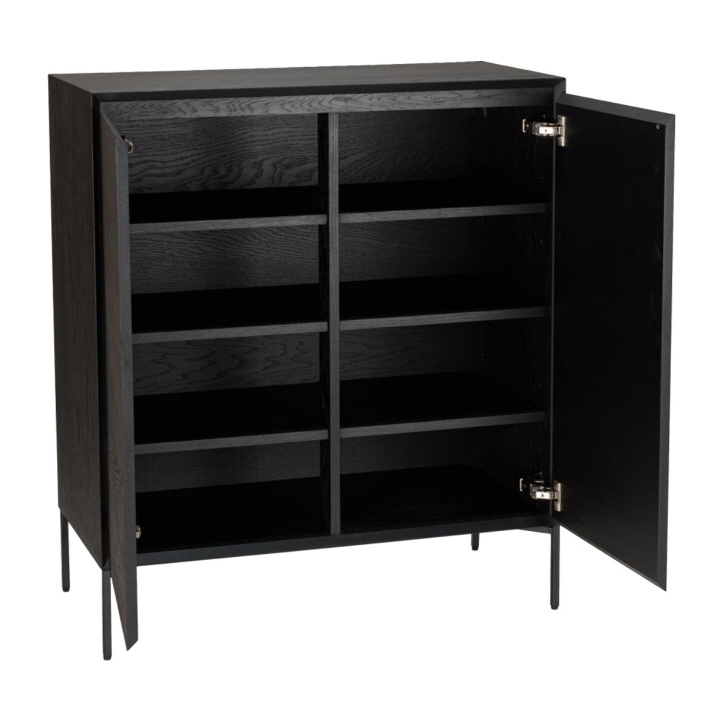 MAXENDRE - Buffet noir 2 portes 3 étagères pieds métal noir