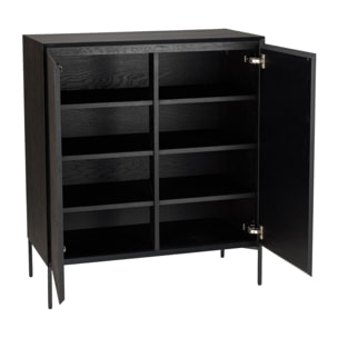 MAXENDRE - Buffet noir 2 portes 3 étagères pieds métal noir