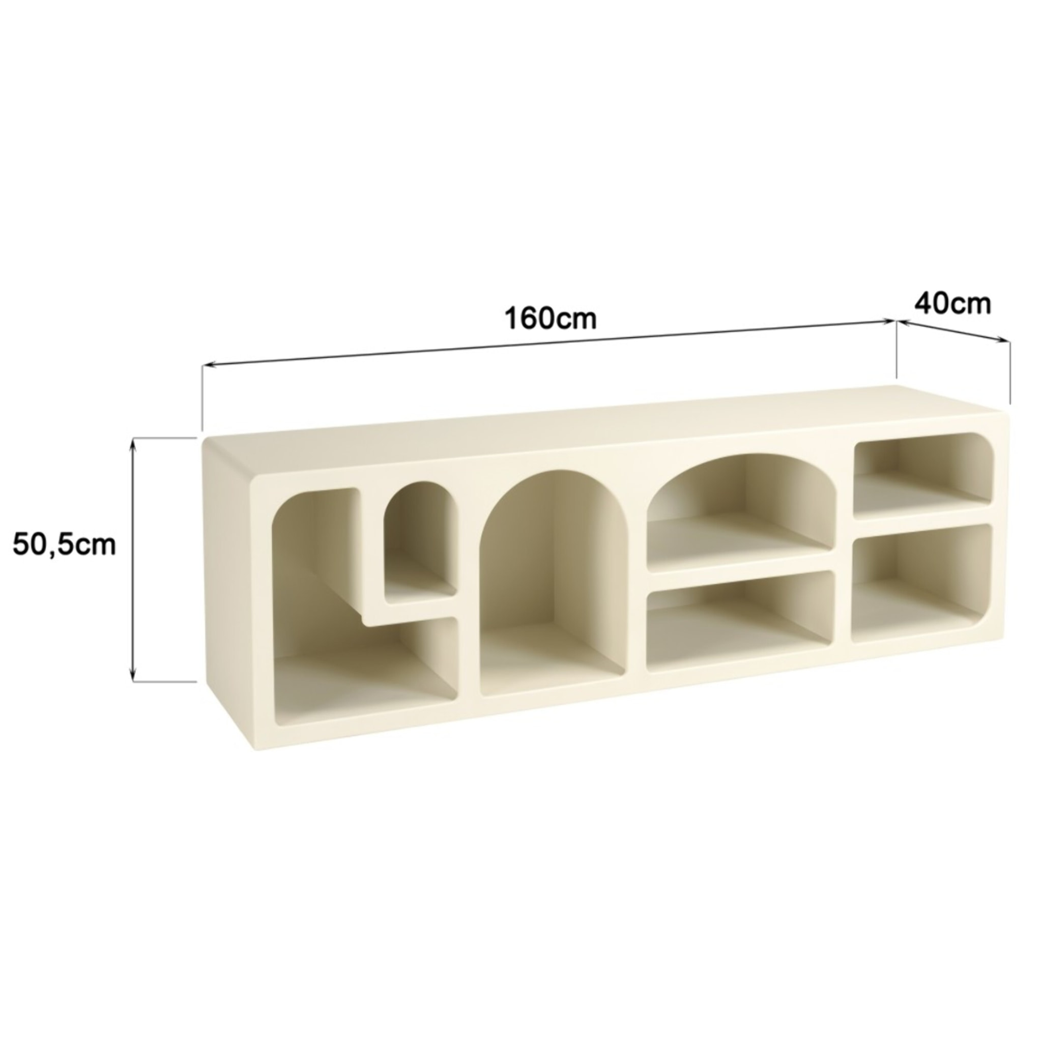 HELENA - Meuble TV 7 niches 160x40cm en bois peint couleur beige