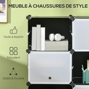 Meuble de rangement - meuble à chaussures modulable 12 casiers avec portes et étagères - dim. 125L x 32l x 125H cm - PP noir blanc