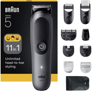 Tondeuse multi usages BRAUN AIO5560, 14 hauteurs de coupe, précision 0,5 mm, autonomie 120 mn