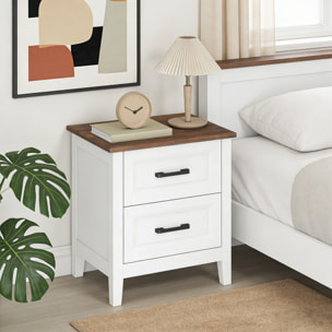 Mesita de Noche, Mesilla de Noche con 2 Cajones, Estilo Rústico, Mesita para Salón, Dormitorio, 45x30x50 cm, Blanco